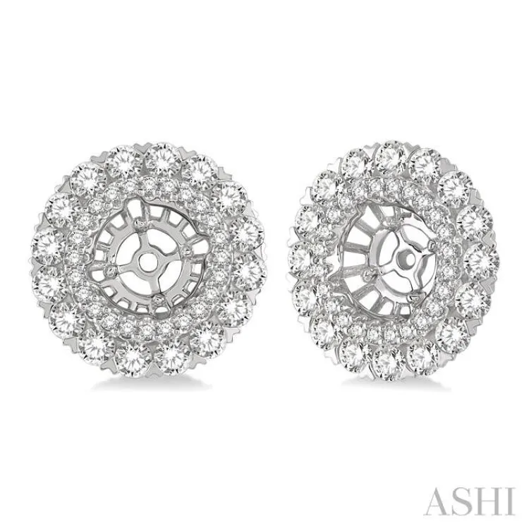 1 3/4 Ctw Circular Scalloped Edge Round Cut Diamond Earrings Jacket in 14K White Gold