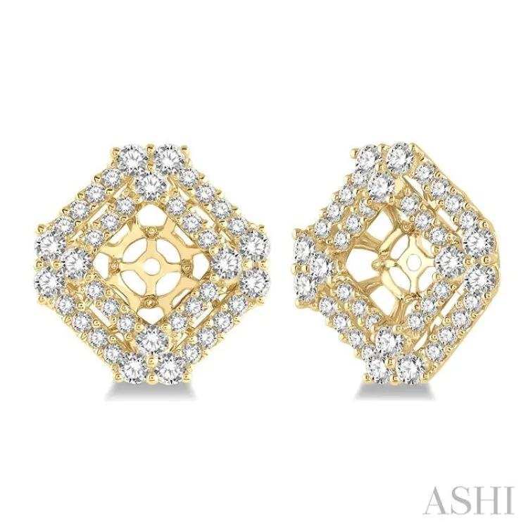 1 5/8 Ctw Cushion Shape Round Cut Diamond Earrings Jacket in 14K Yellow Gold