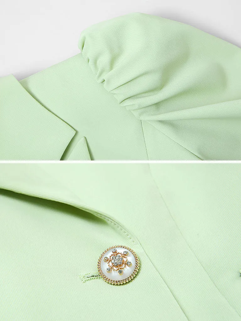 2PS Light Green 1940S Vintage Classic Top And Pant Suit