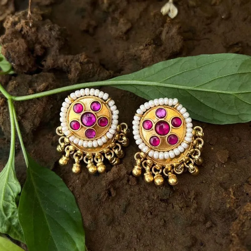 925 antique silver earring, with 18k gold plated natural multi color stone\ traditional jewellery for man and woman