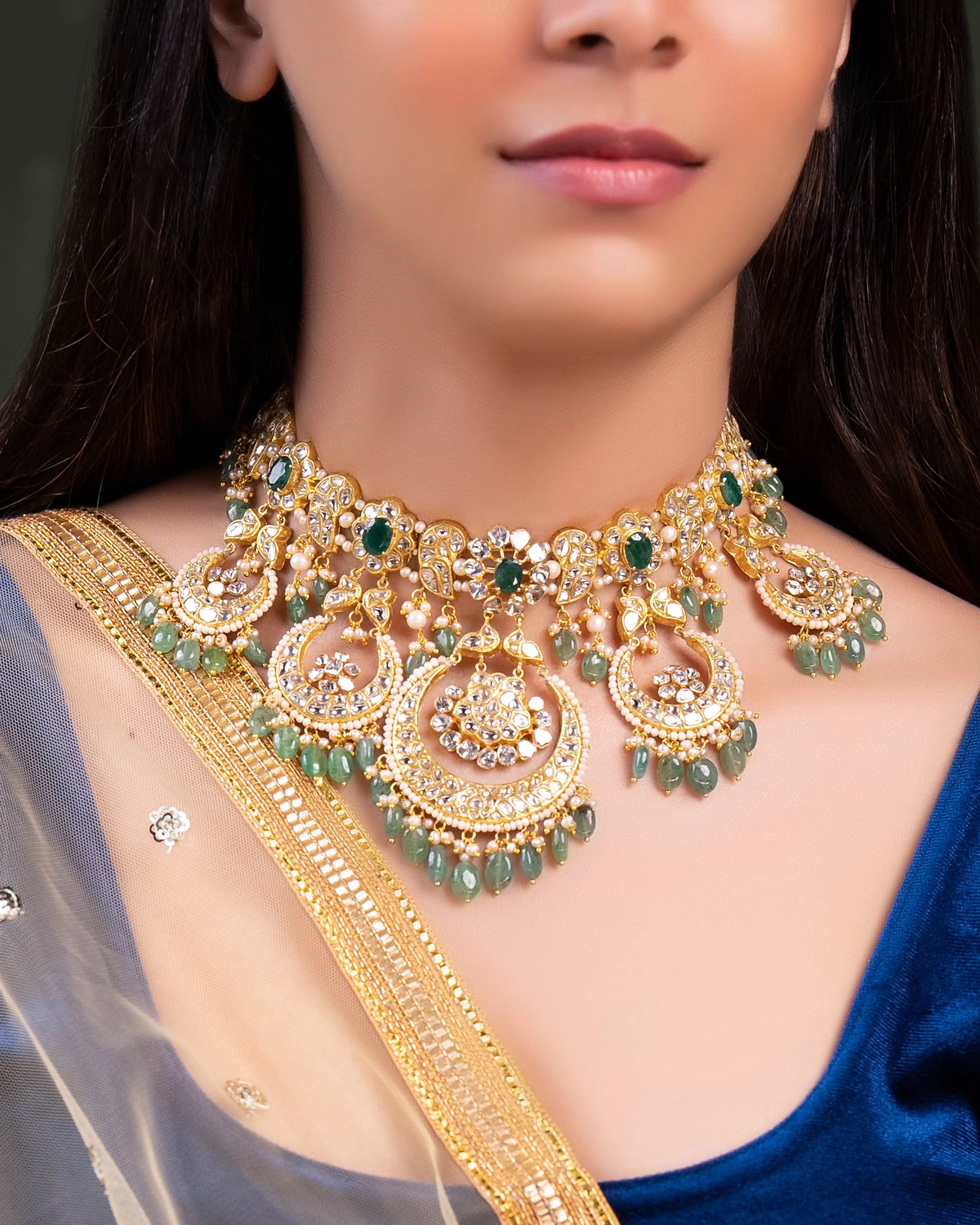 Aarini Necklace And Ekisha Chandbalis Polki Set