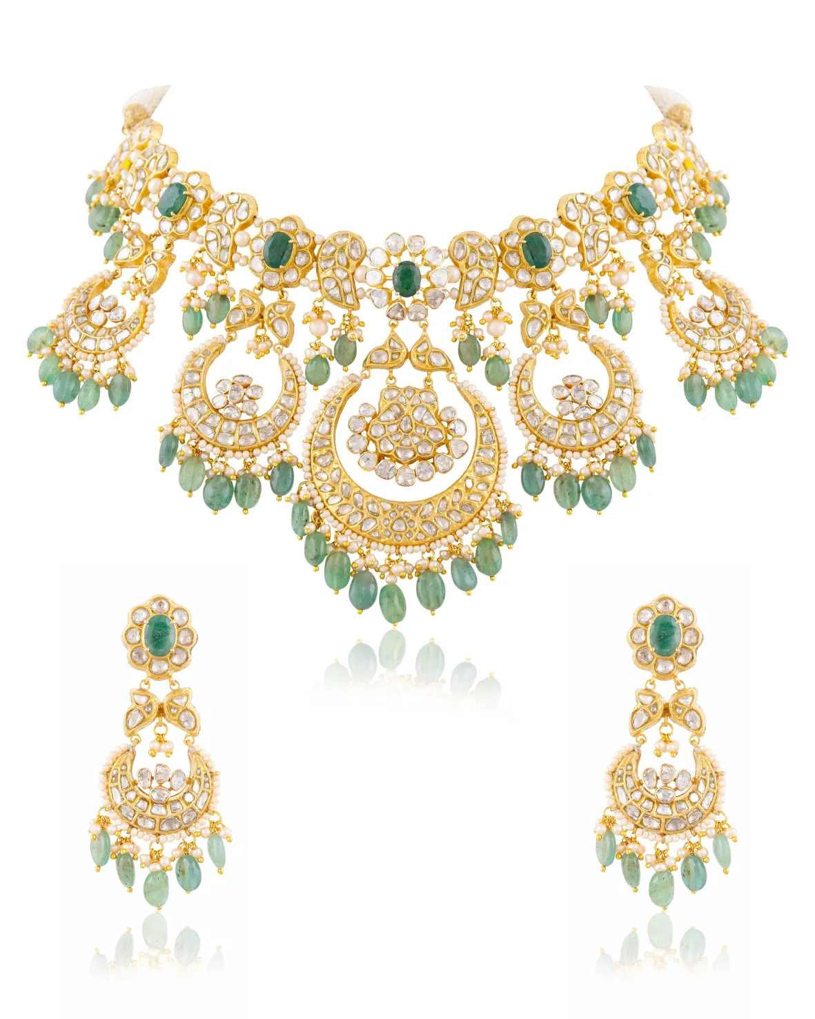 Aarini Necklace And Ekisha Chandbalis Polki Set