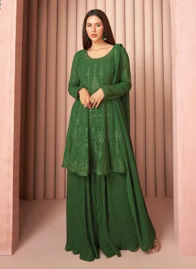 Adorable Green Color Sequins Work Georgette Fabric Palazzo Salwar Kameez