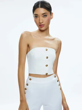 Alice   Olivia - Mel Denim Button Up Bustier - Off White