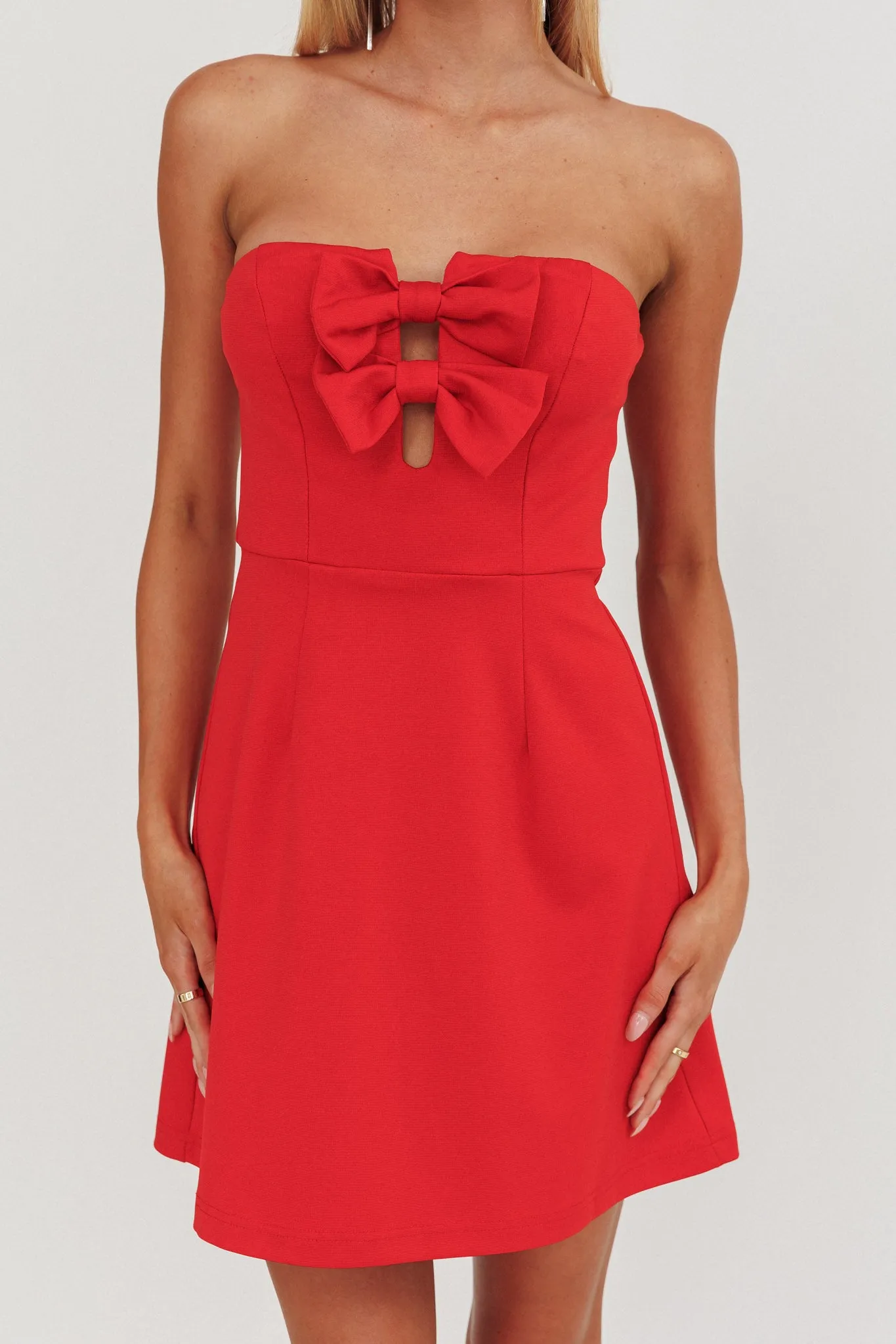 All For You Bow Strapless Mini Dress Red