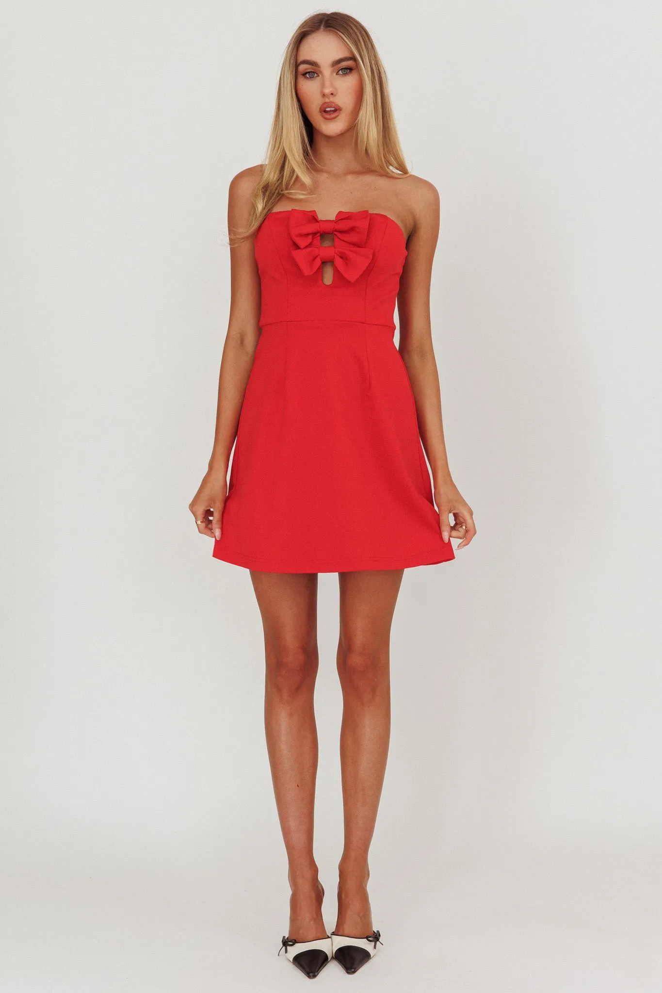 All For You Bow Strapless Mini Dress Red