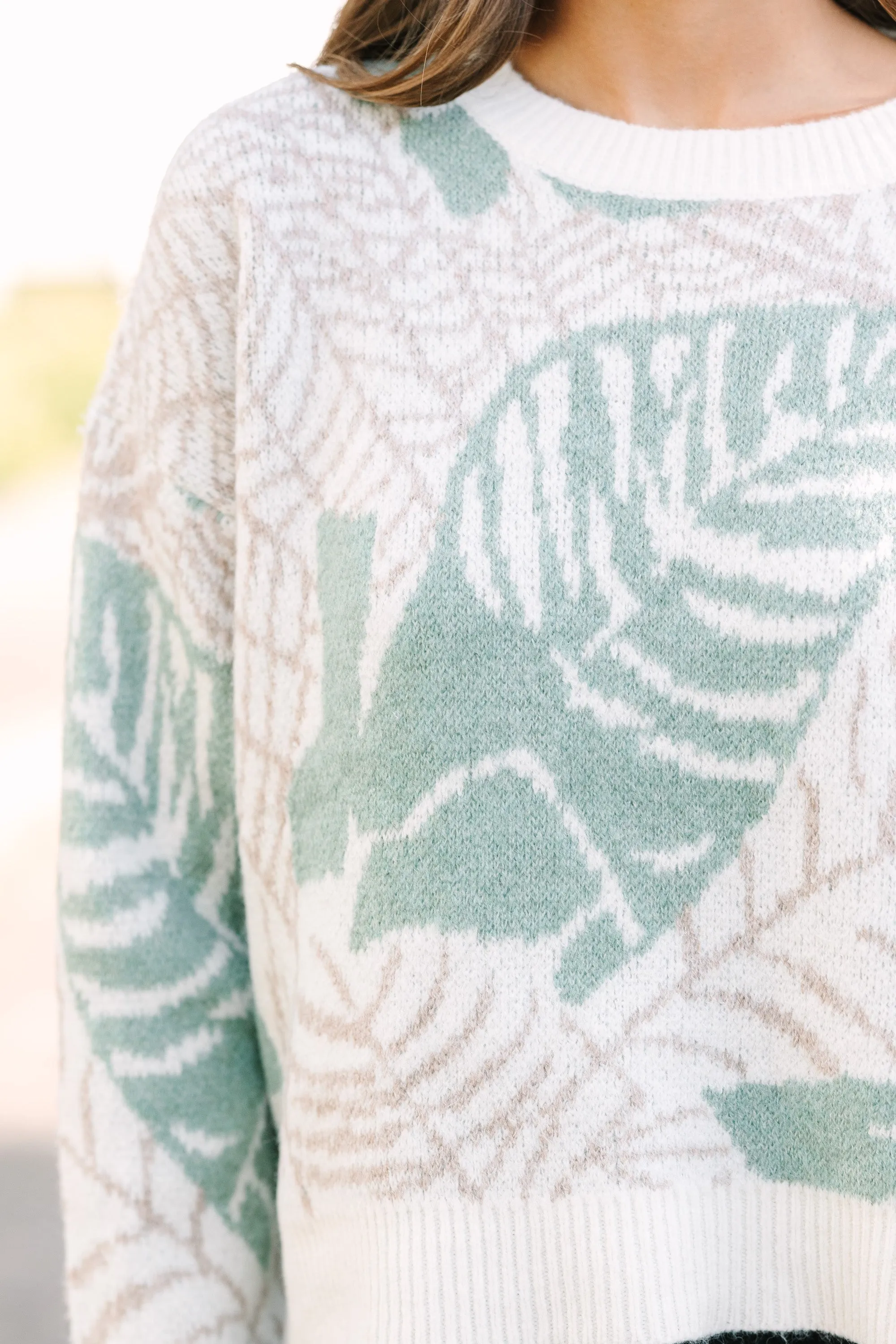 All In Love Sage Green Leaf Print Sweater