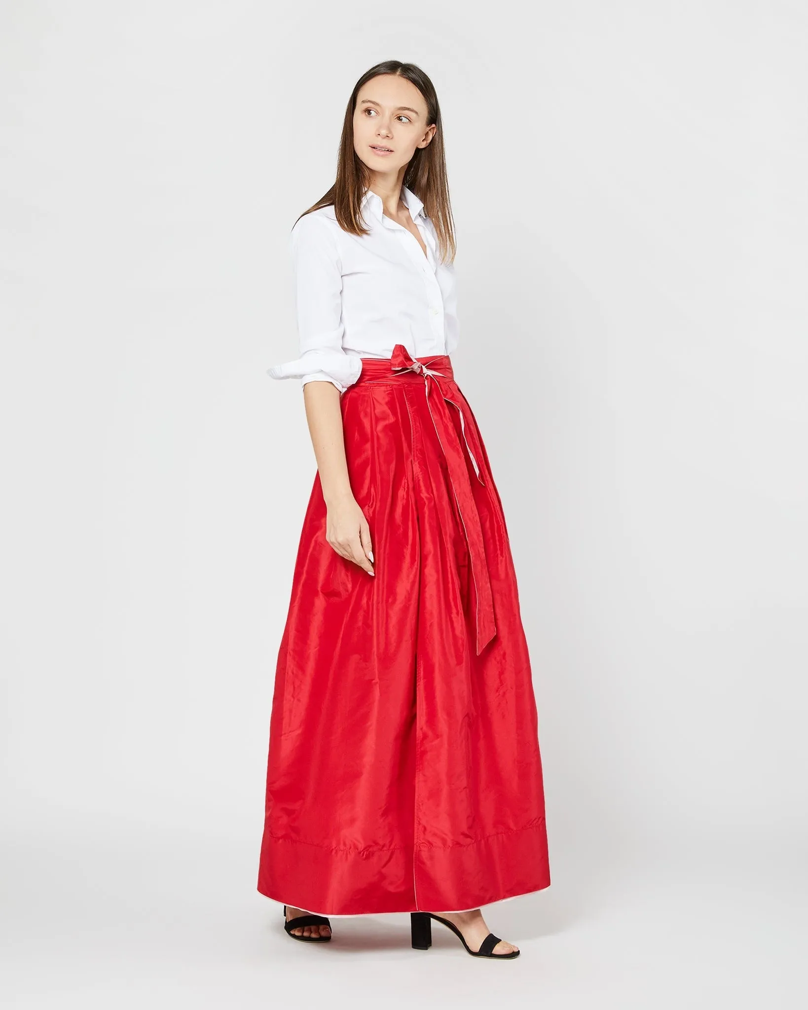 Ann Mashburn Reversible Pleated Wrap Skirt Light Pink/ Red Silk Taffita