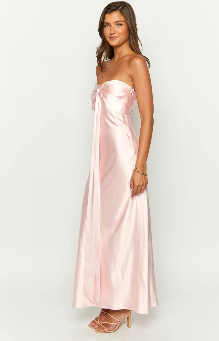 Ariella Pink Satin Strapless Maxi Dress