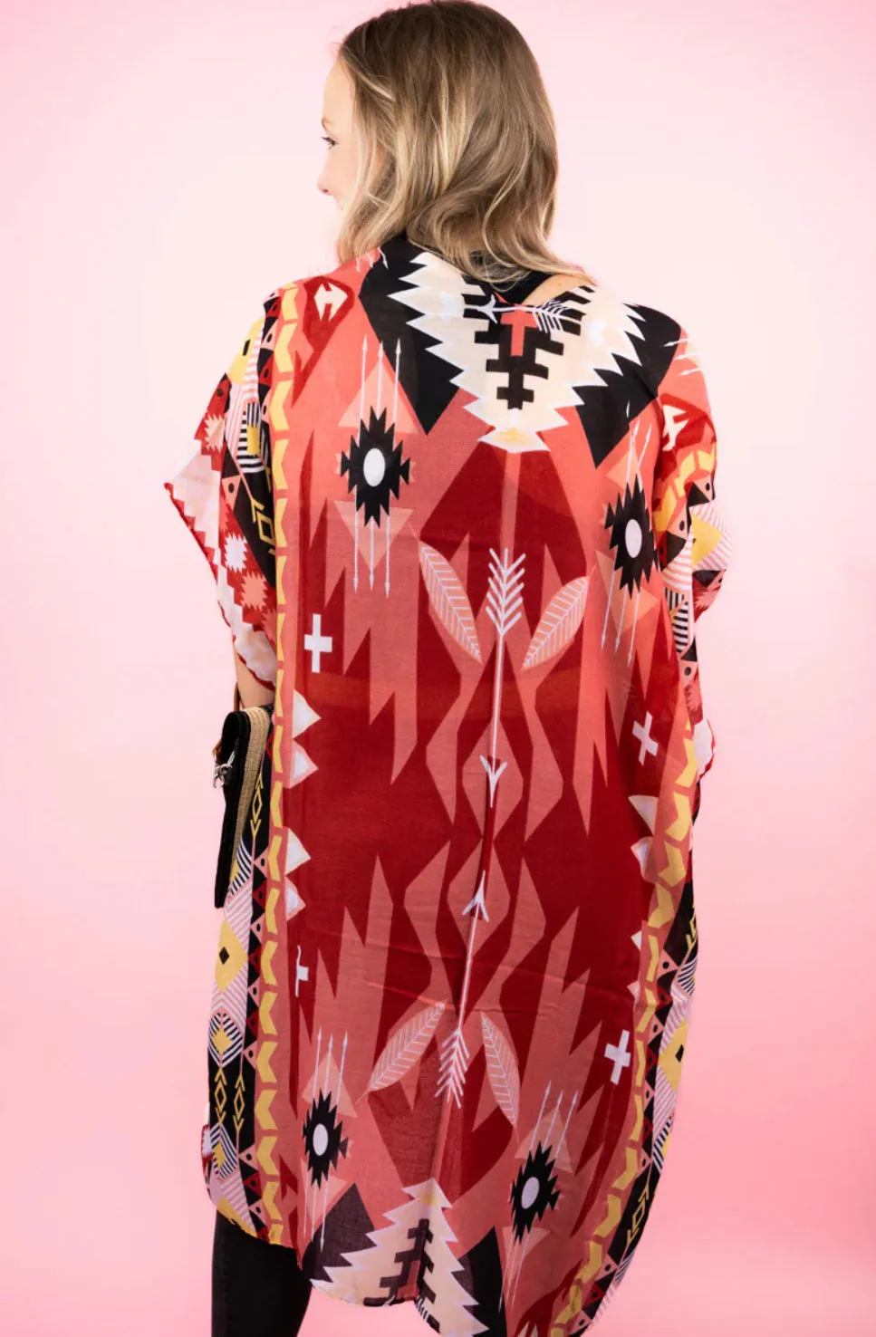 Arrowhead Springs Aztec Coral Kimono