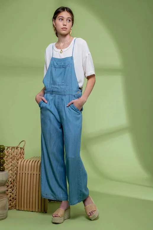 August Wide Leg Denim Overalls