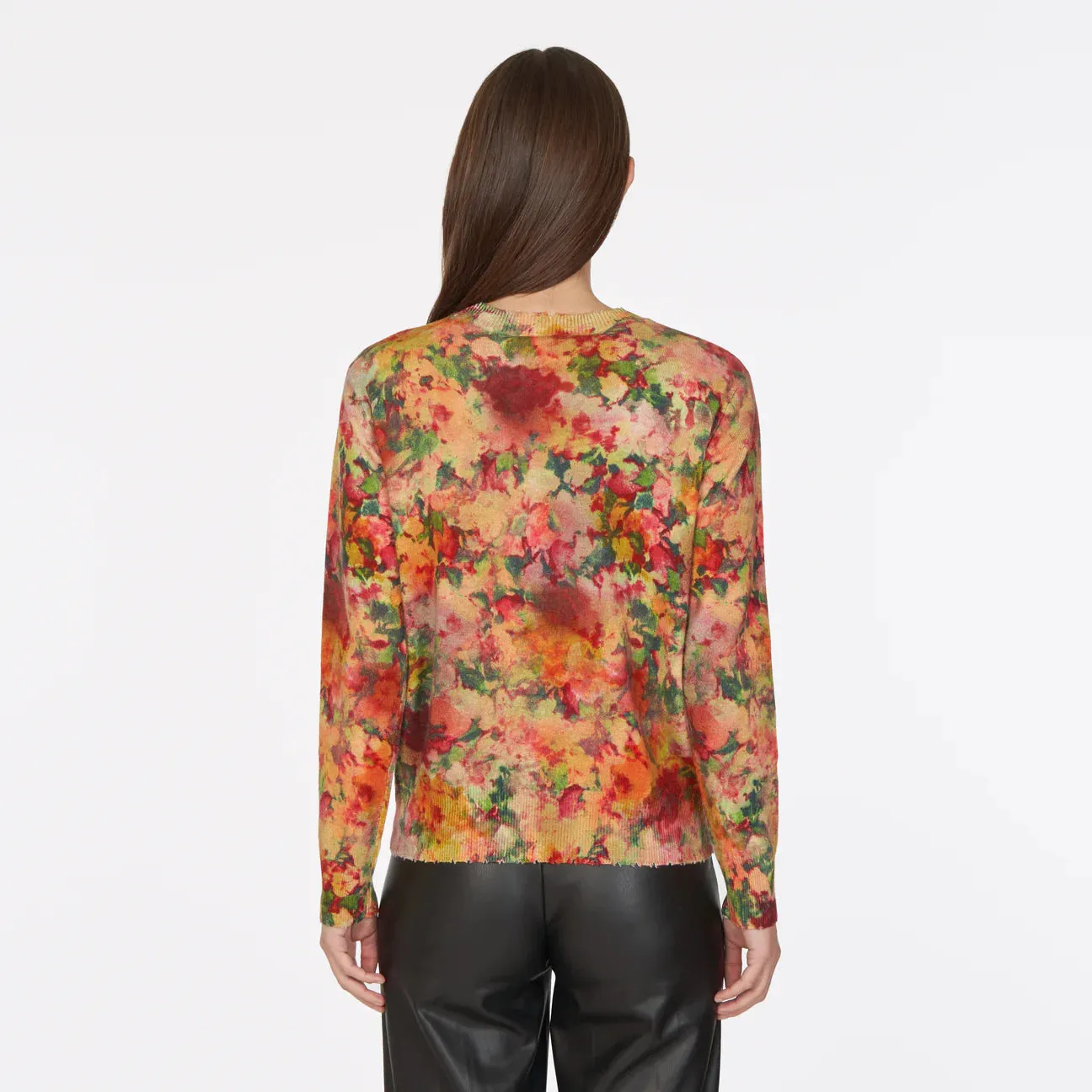 Autumn Cashmere - Floral Print Distressed Crew - Paprika Multi