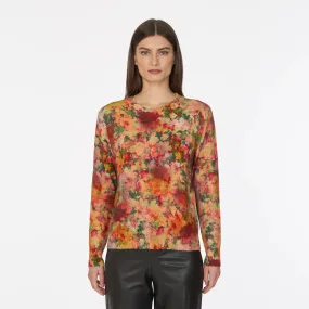 Autumn Cashmere - Floral Print Distressed Crew - Paprika Multi