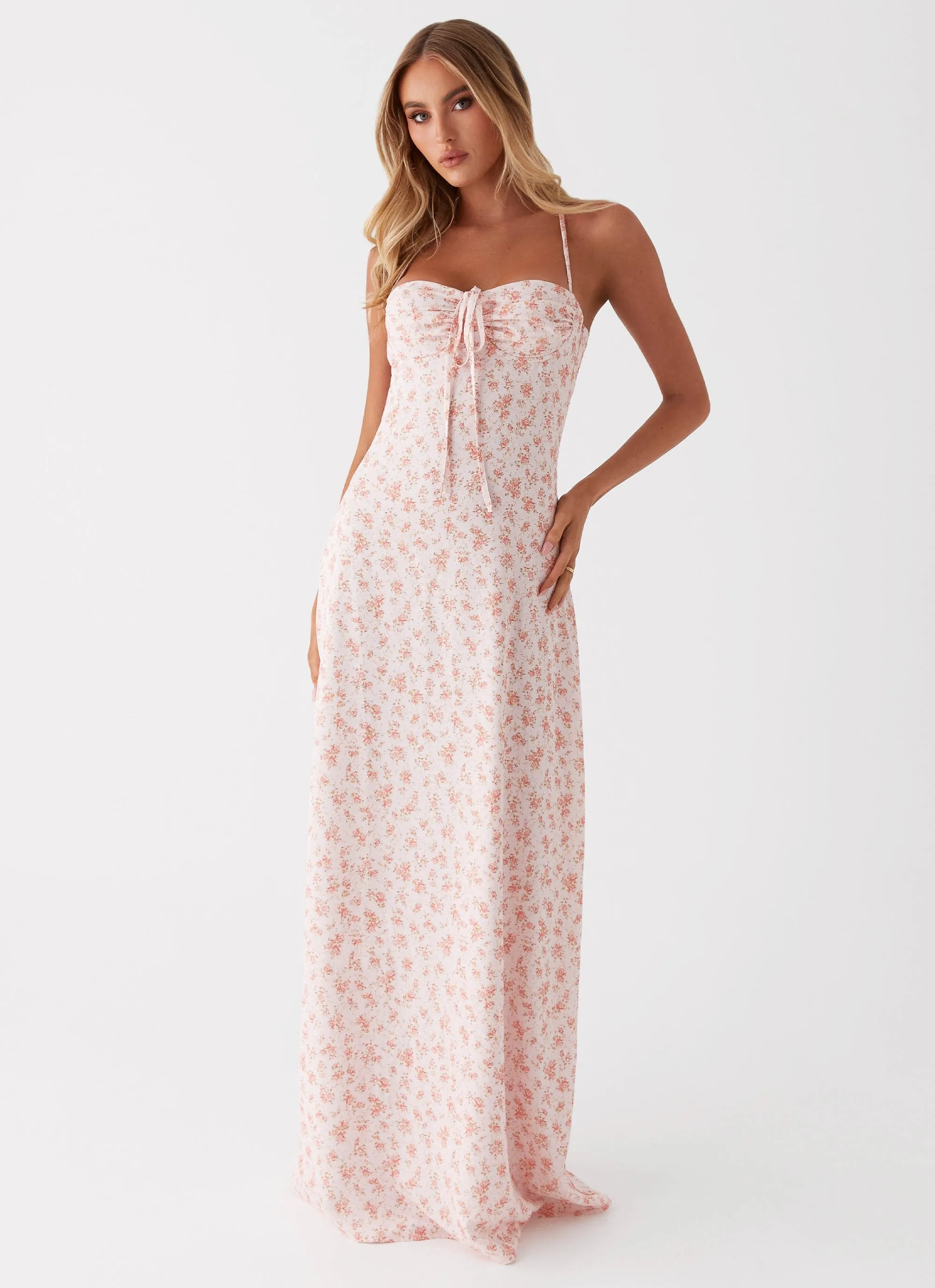 Aveline Bustier Maxi Dress - Pink Ditsy Floral