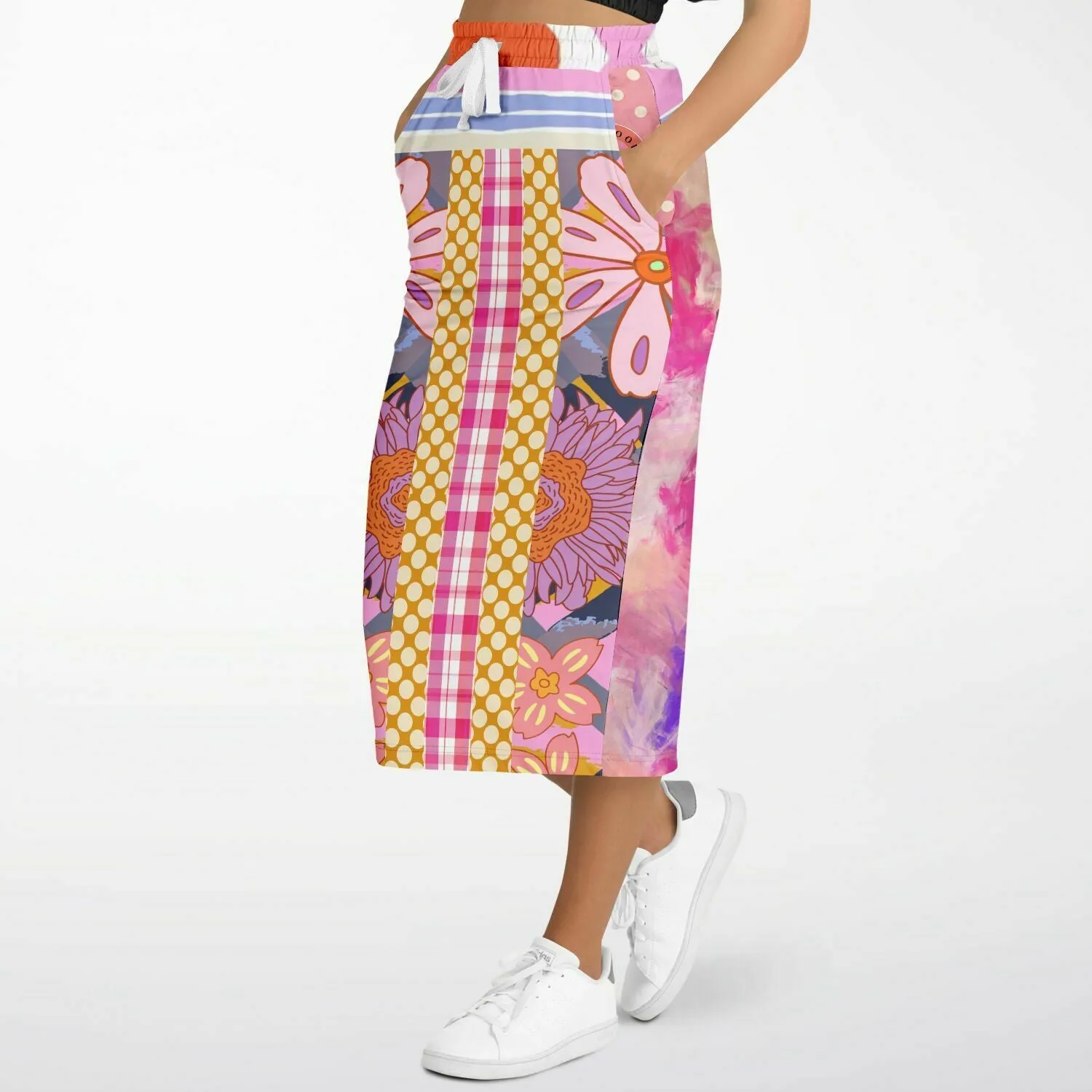 Bahama Mama Pink Patchwork Floral Eco-Poly Long Pocket Skirt