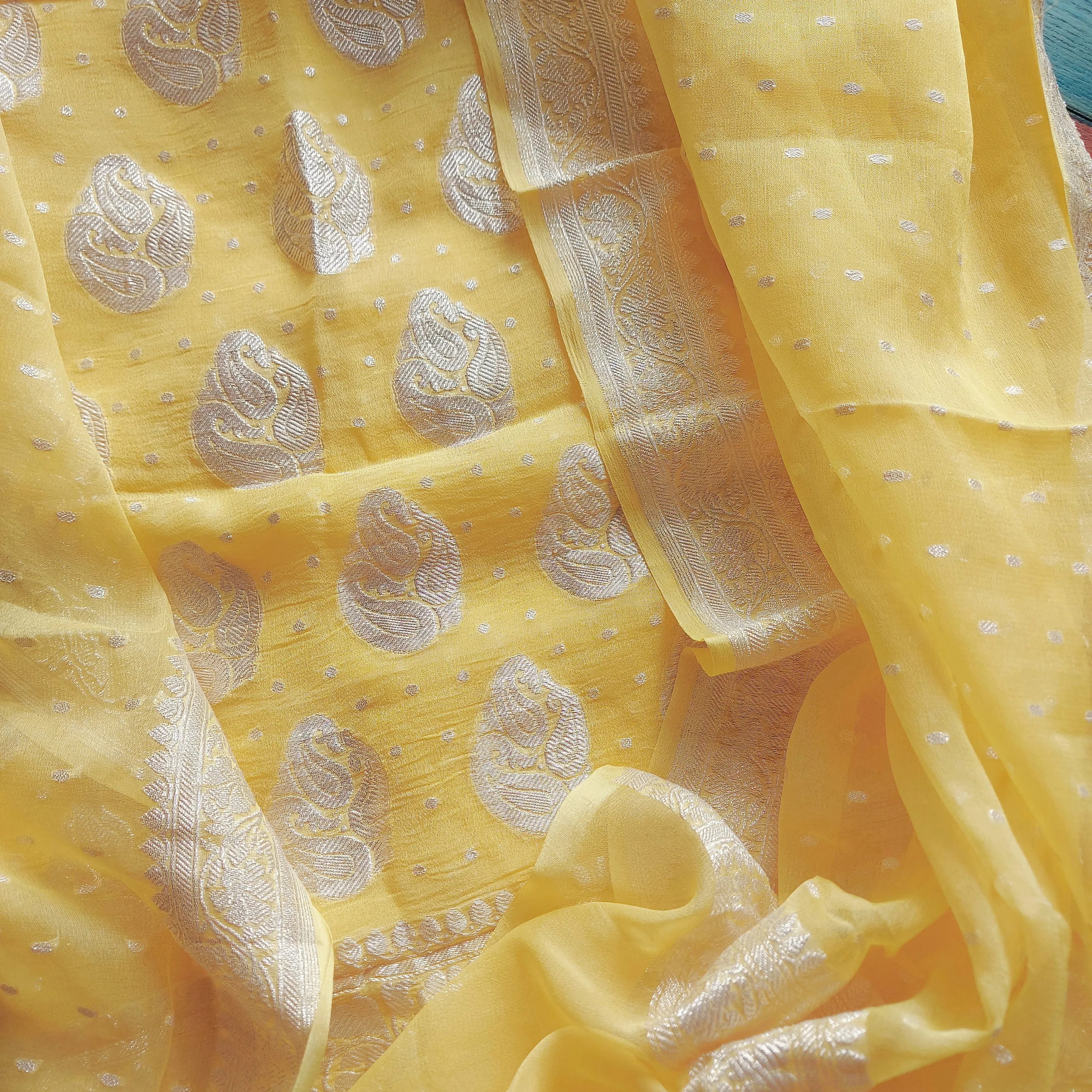 Banarasi Khaddi Salwar Kameez In Pale Yellow