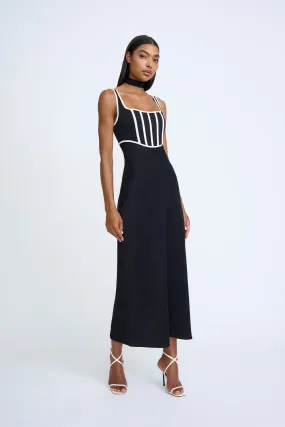 Basia Boned Bustier Midi Dress - Black Ivory