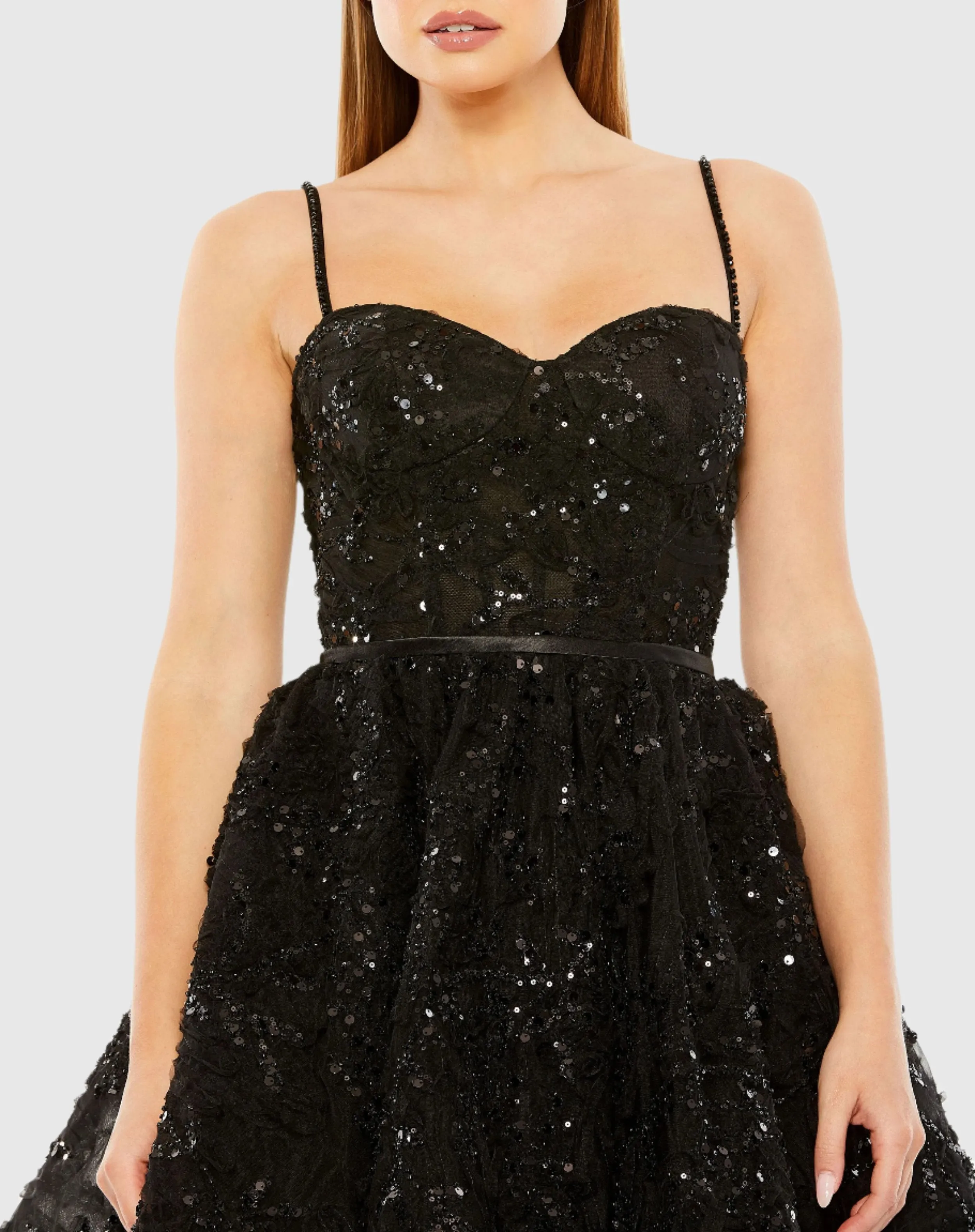 Beaded Strap Bustier Sequin Mini Dress