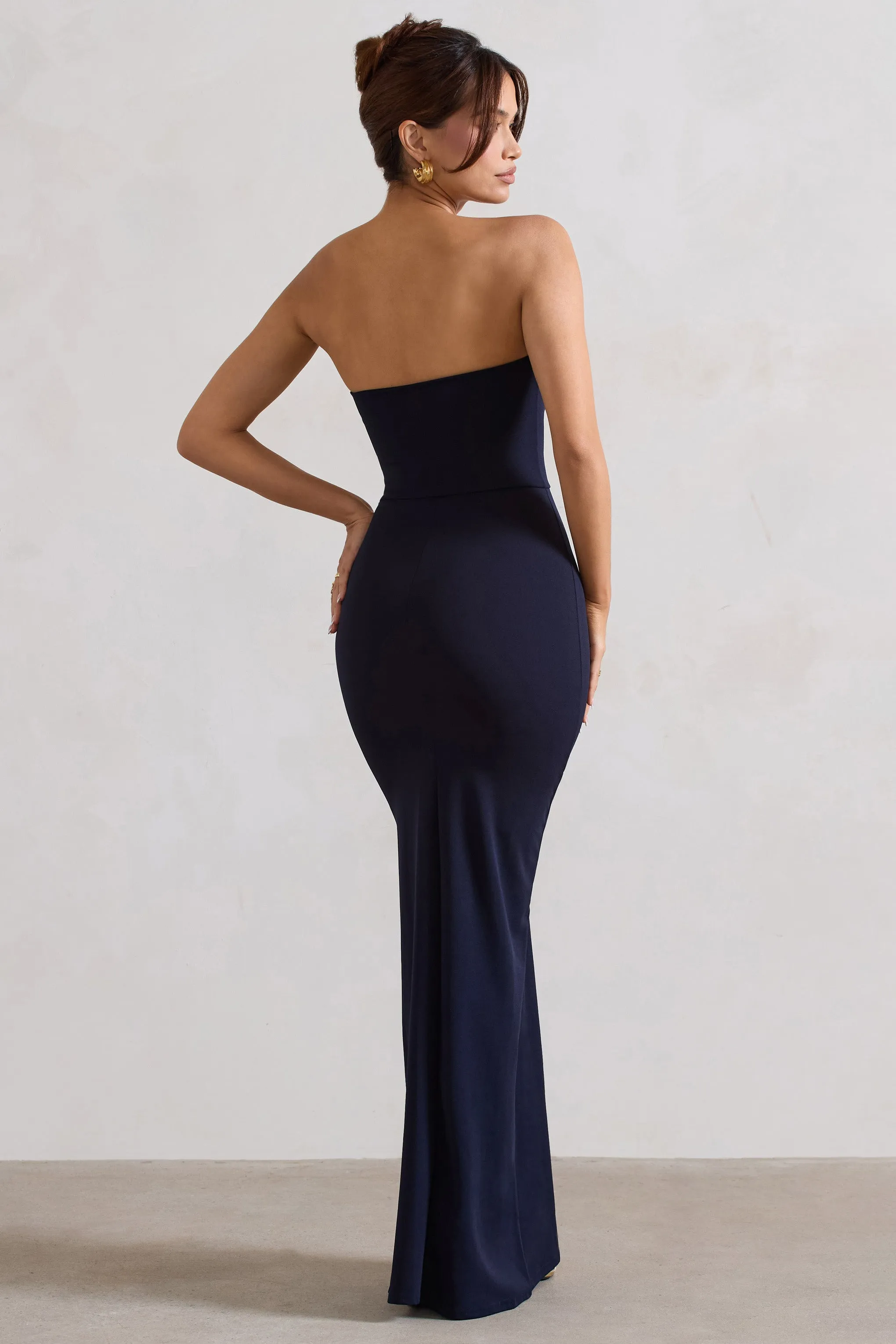 Belle of The Ball | Navy Bandeau Maxi Dress With Split Hem