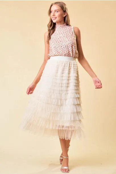 Belle Tiered Layer Mesh Midi Skirt