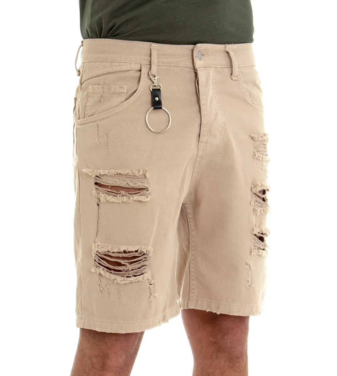 Bermuda Pantaloncino Uomo Rotture Beige Cinque Tasche GIOSAL-PC1327A