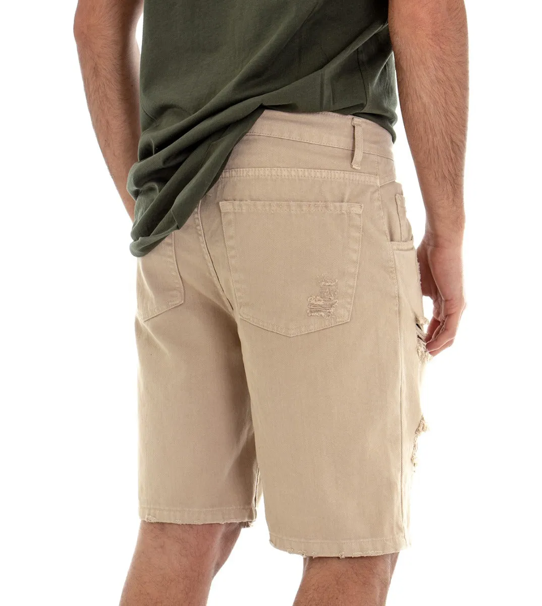 Bermuda Pantaloncino Uomo Rotture Beige Cinque Tasche GIOSAL-PC1327A