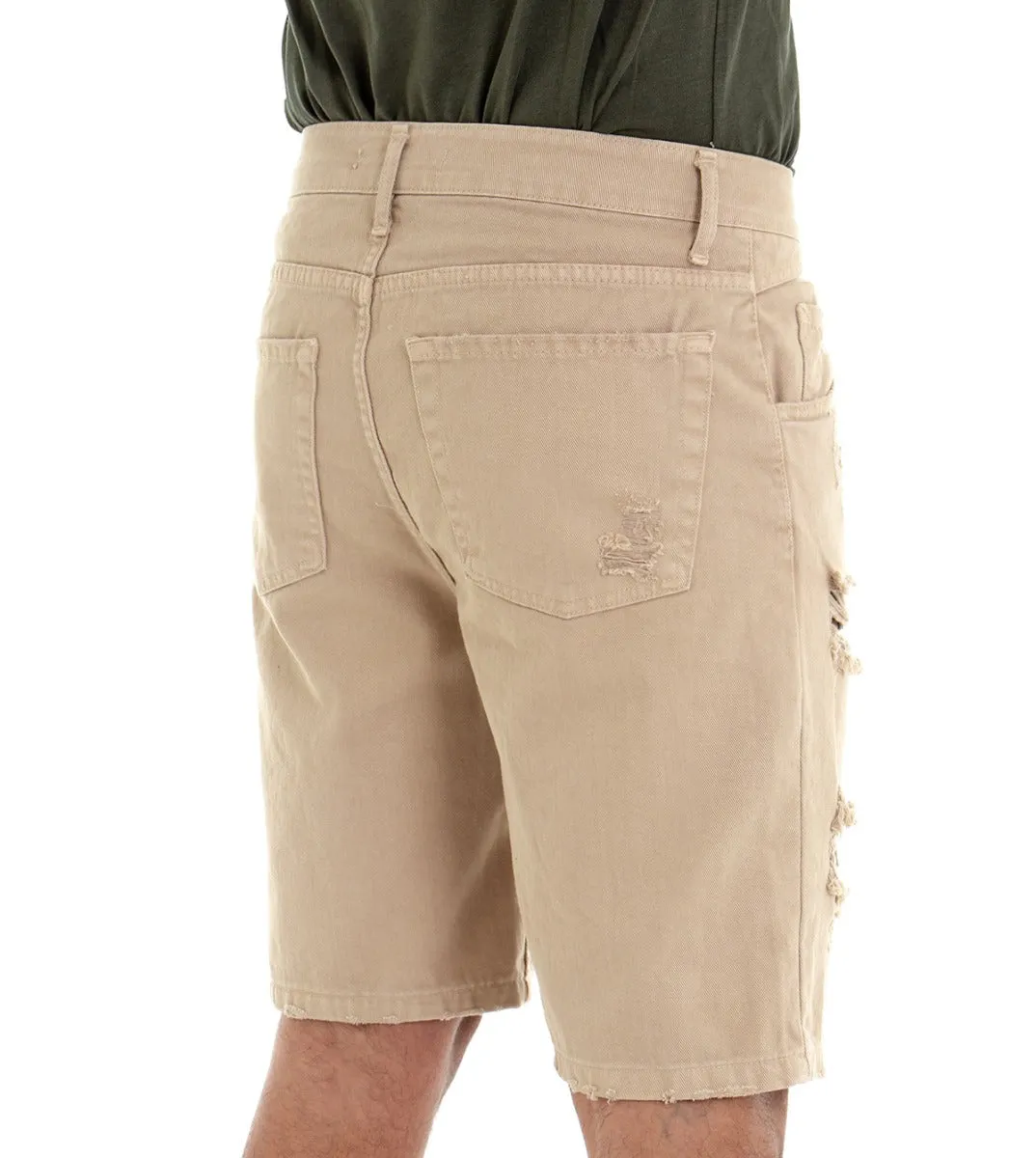 Bermuda Pantaloncino Uomo Rotture Beige Cinque Tasche GIOSAL-PC1327A