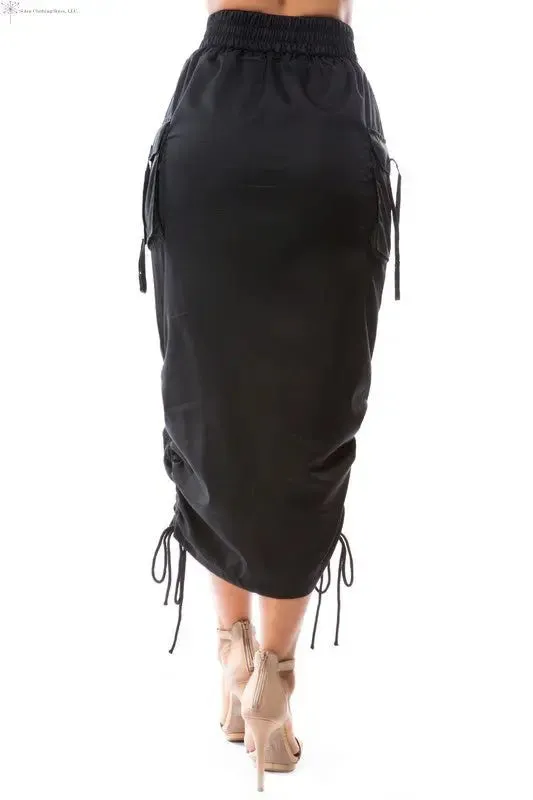 Black Maxi Skirt Side Ruched