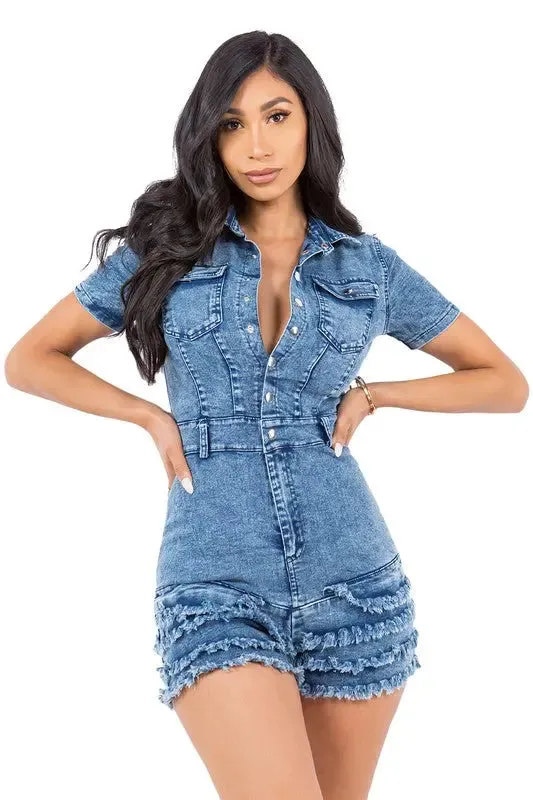 Blue Jean Romper Short Sleeves