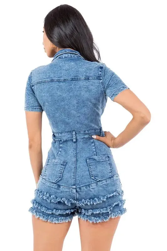 Blue Jean Romper Short Sleeves