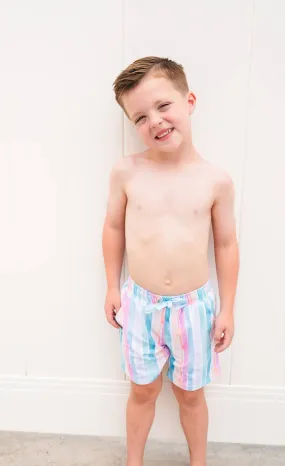 Boy Swim Shorts in Watercolor Stripe