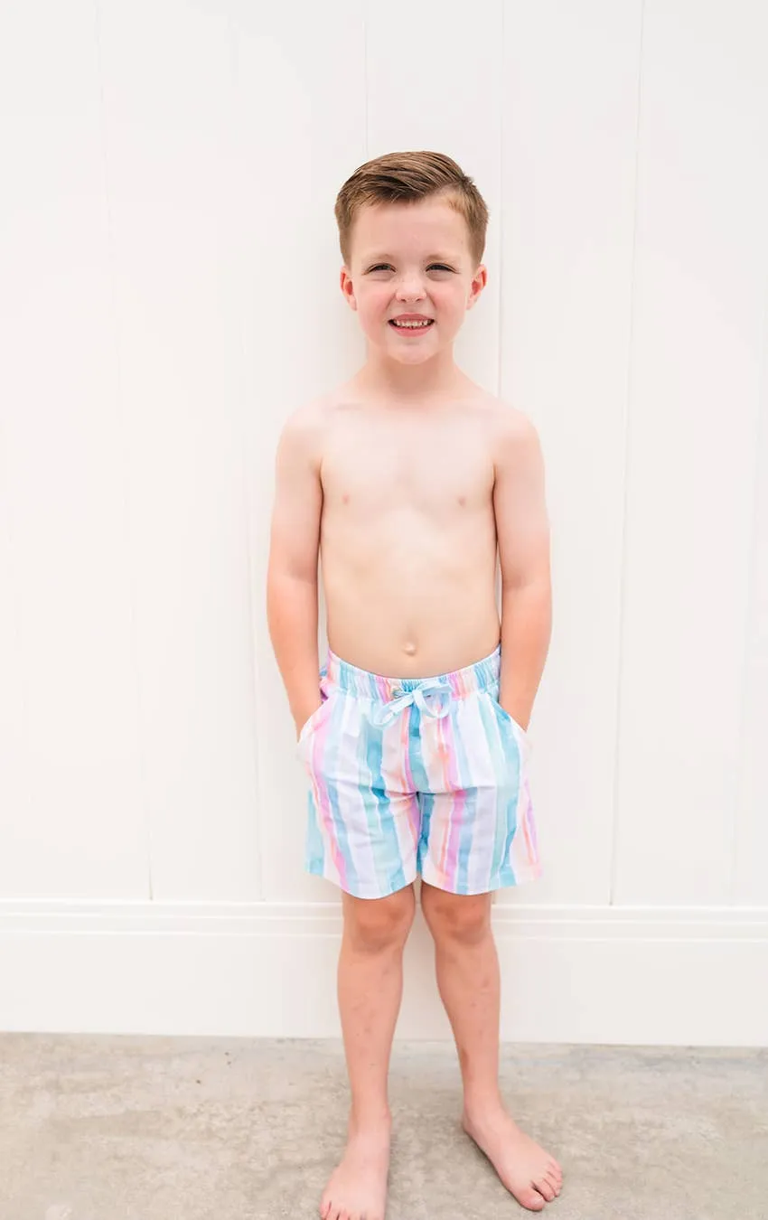 Boy Swim Shorts in Watercolor Stripe