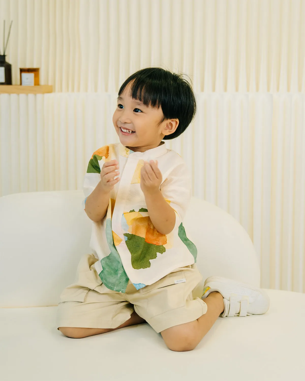 Boy's Pleated Shirt -  Ivory Palette