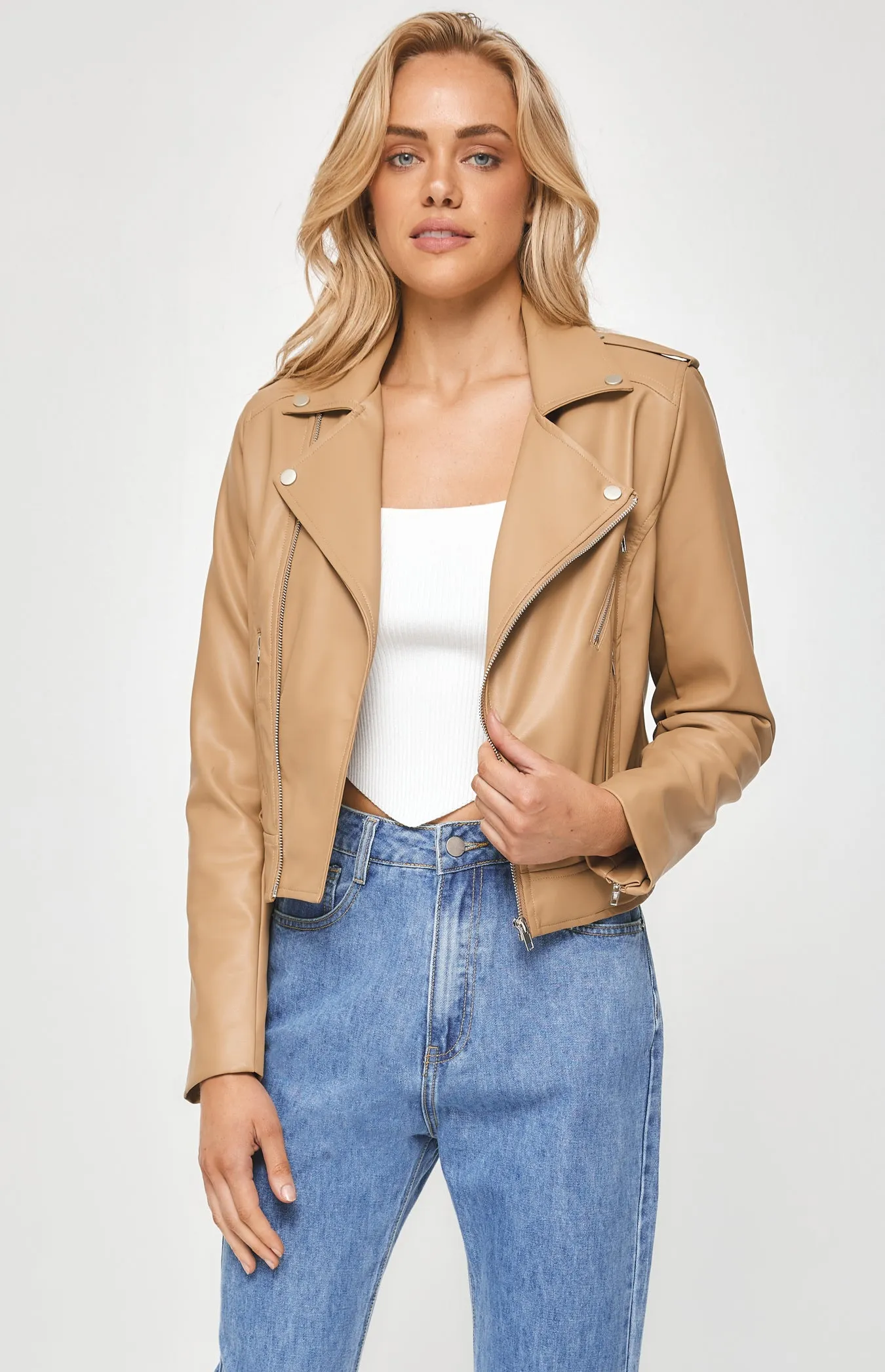 CAMEL LEATHER JACKET