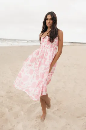 Carter Strapless Midi Dress - Pink Floral