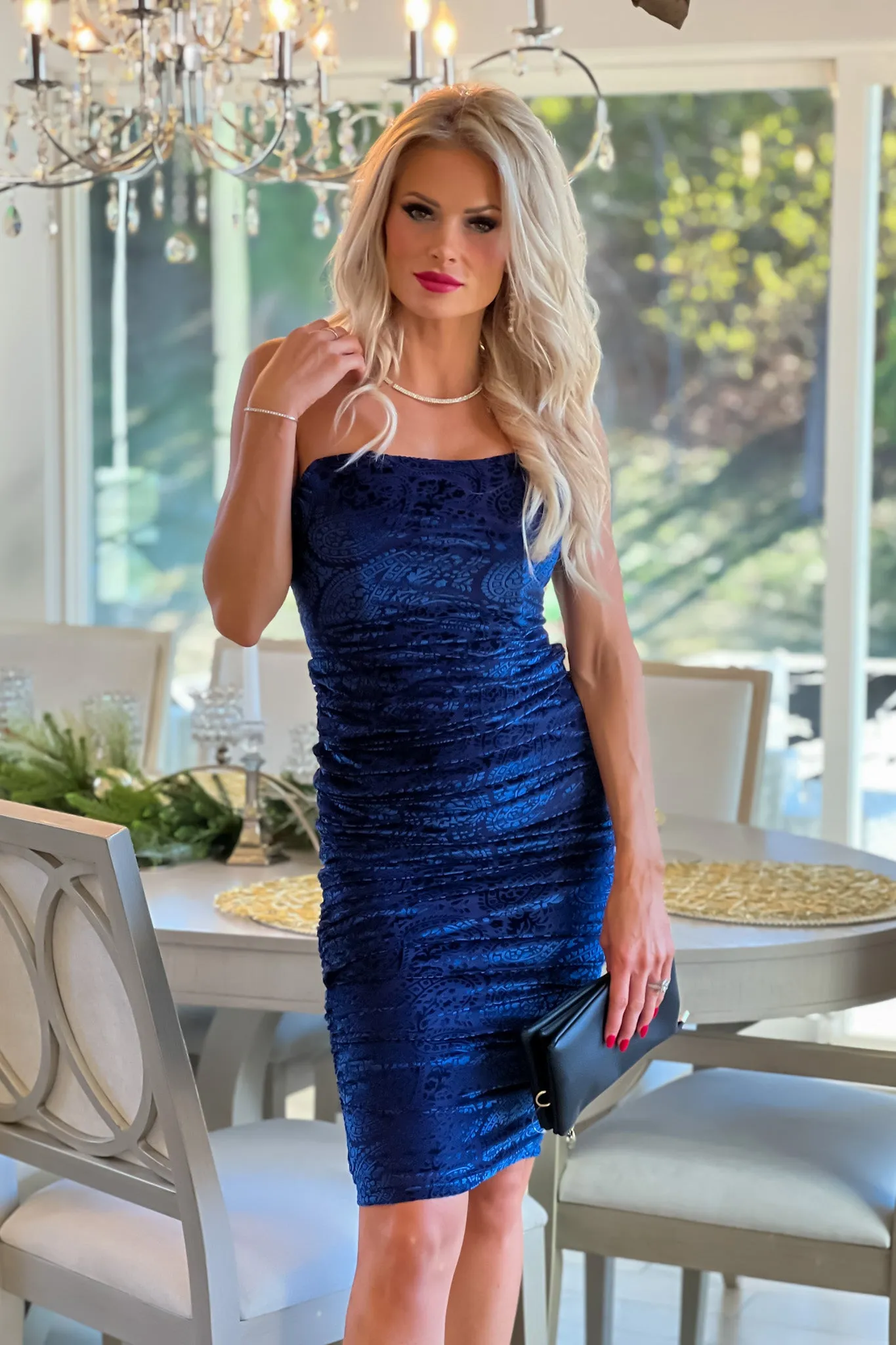 Catch Your Gaze Velvet Strapless Dress : Royal Blue