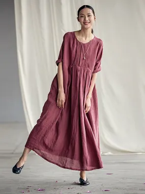 Chinese Style Elegant Pleated Loose Linen Dress