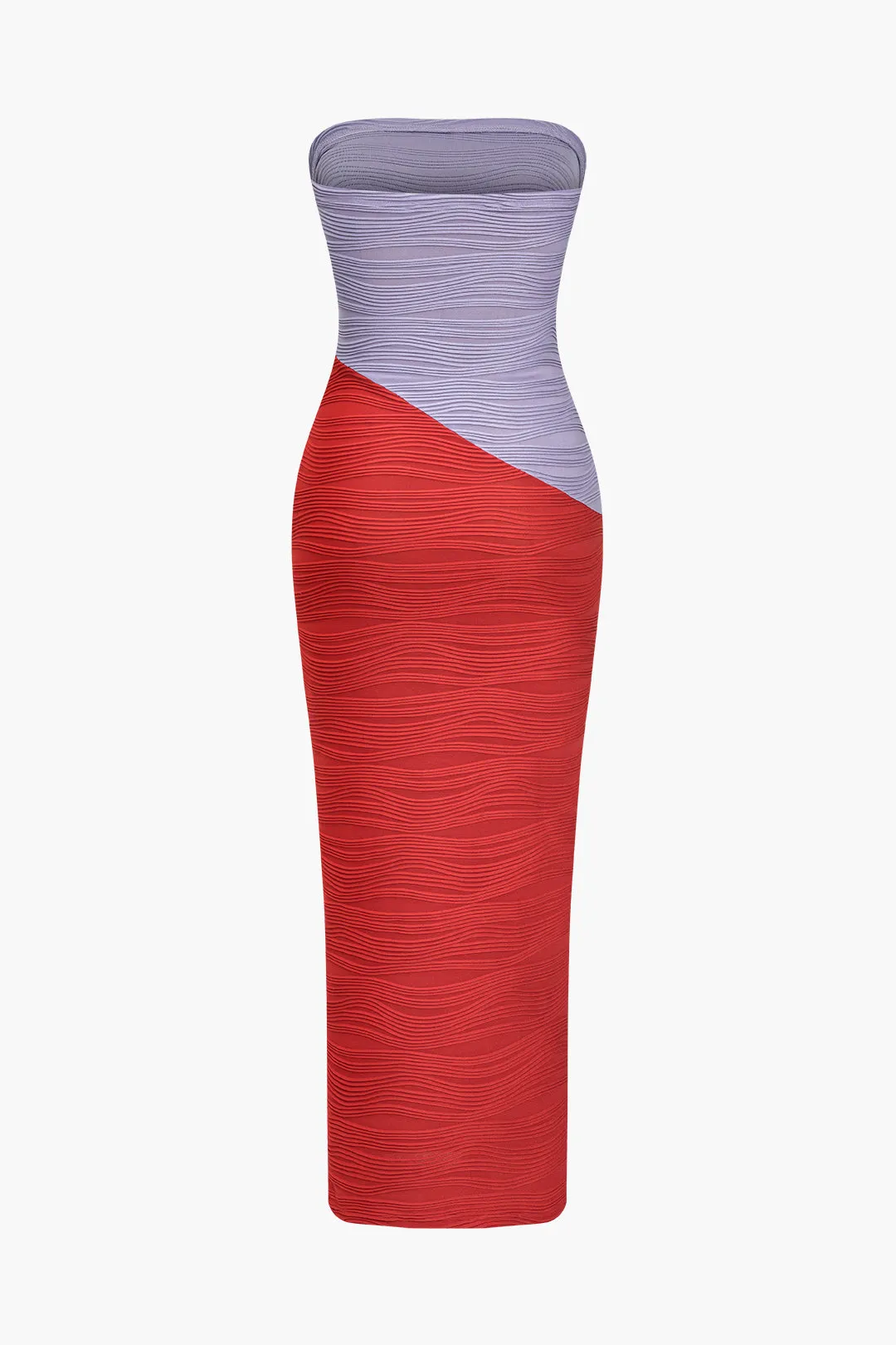 Color Block Textured Strapless Midi Dress