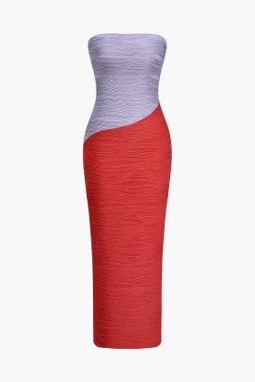 Color Block Textured Strapless Midi Dress