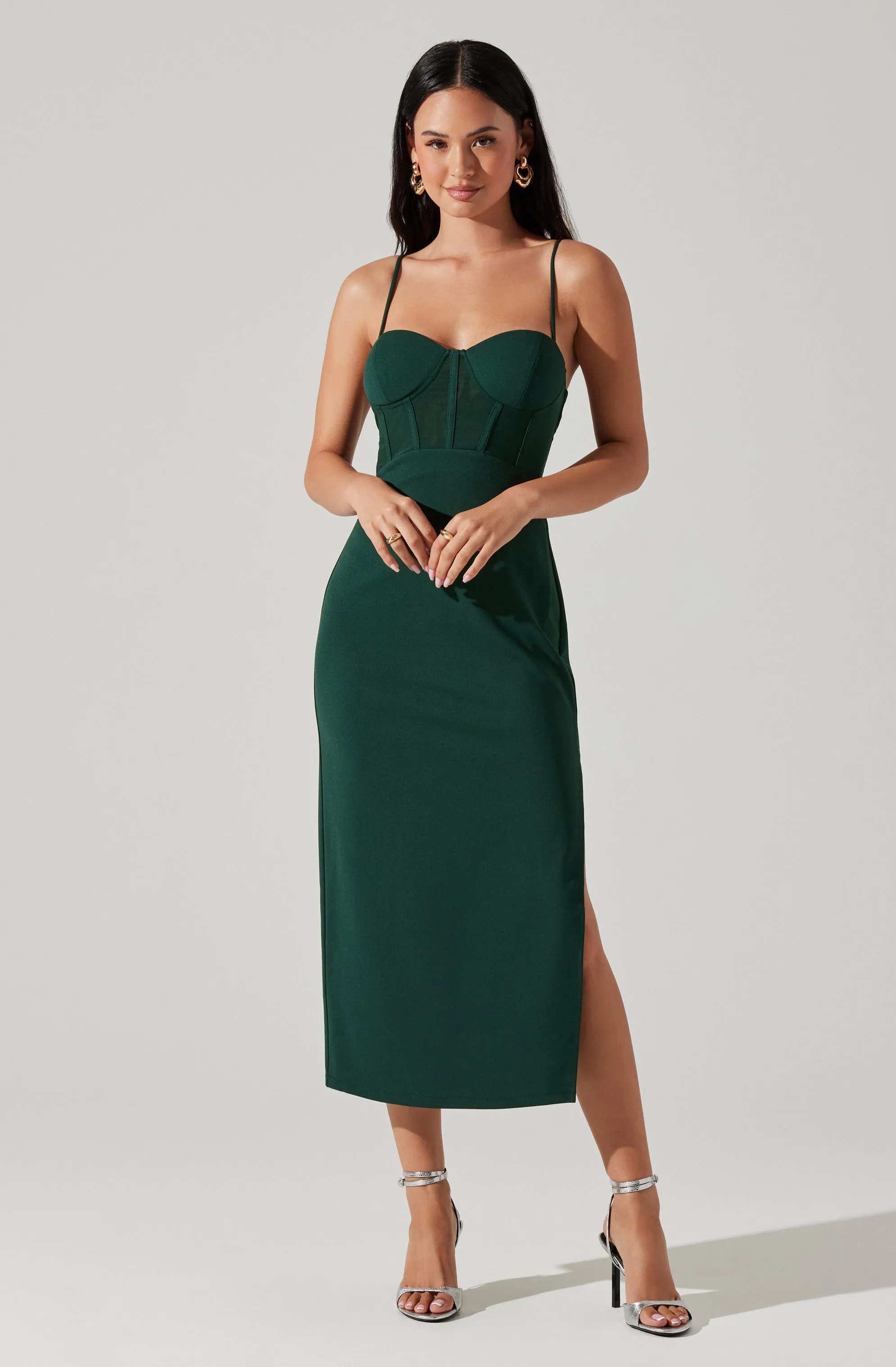 Contrast Mesh Bustier Midi Dress