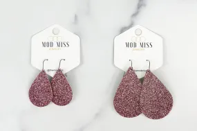 Cork Leather Teardrop Earring Fine Glitter Rose pink