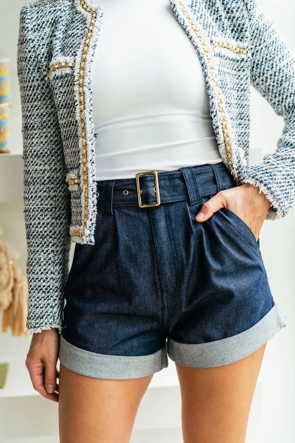 Dark Denim Blue Erina Sheen Shorts