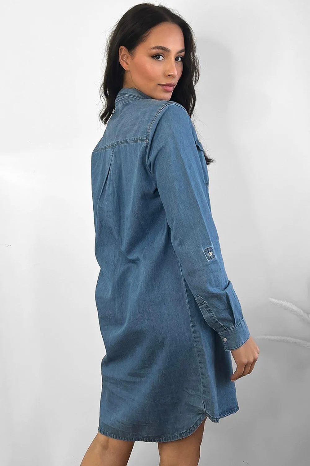 Denim Blue Rolled Sleeves Denim Dress