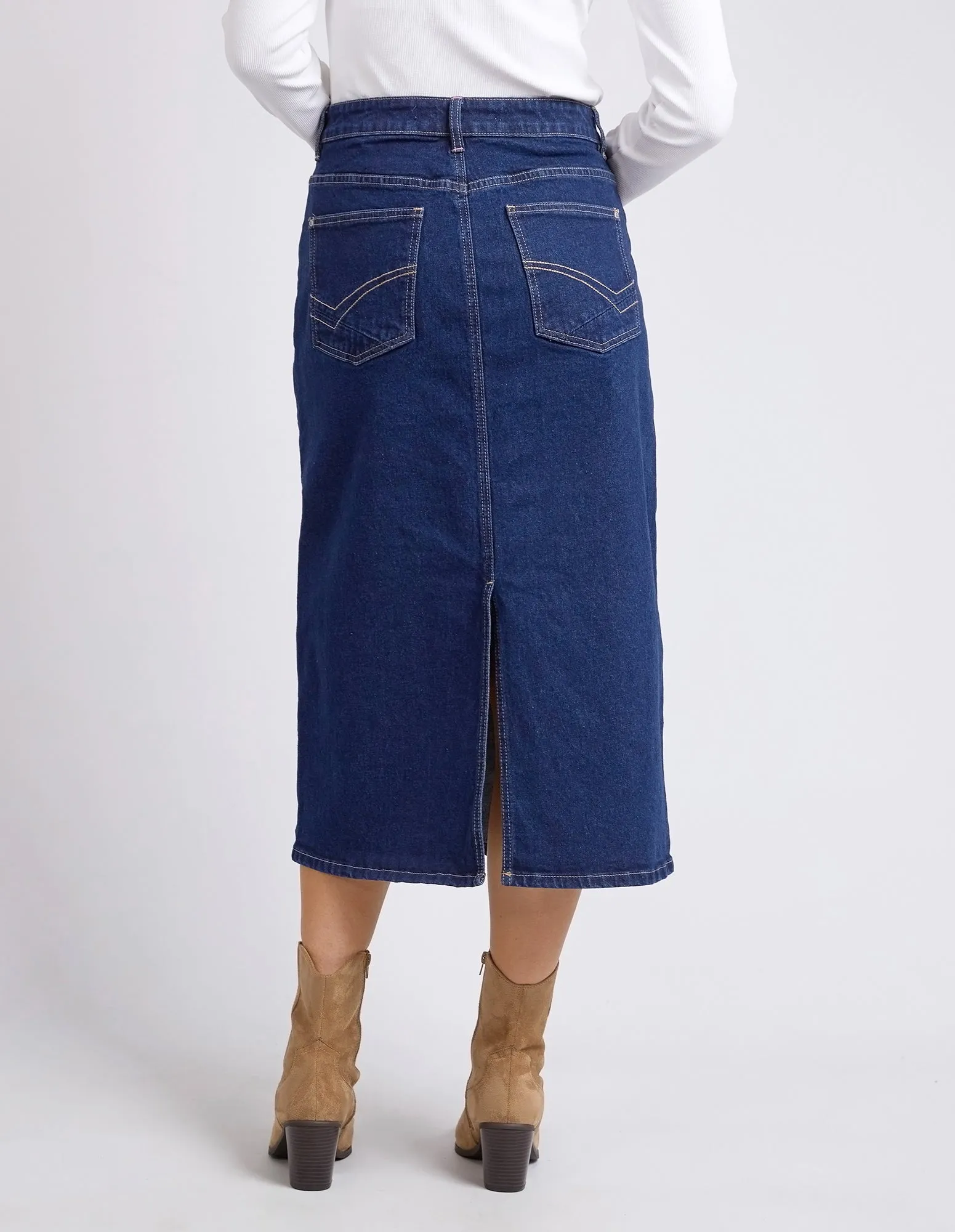 Elm Eloise Denim Midi Skirt - Dark Blue Wash