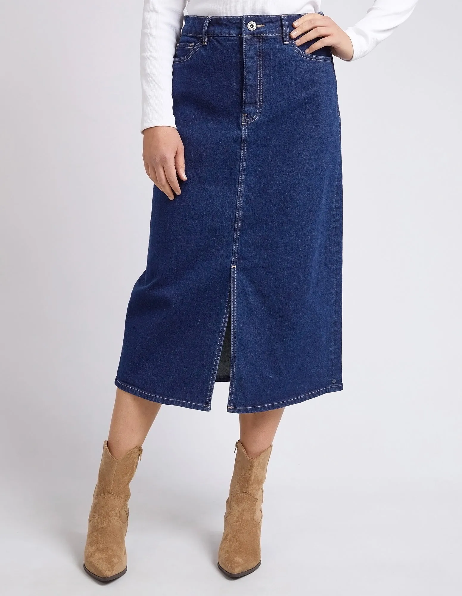 Elm Eloise Denim Midi Skirt - Dark Blue Wash