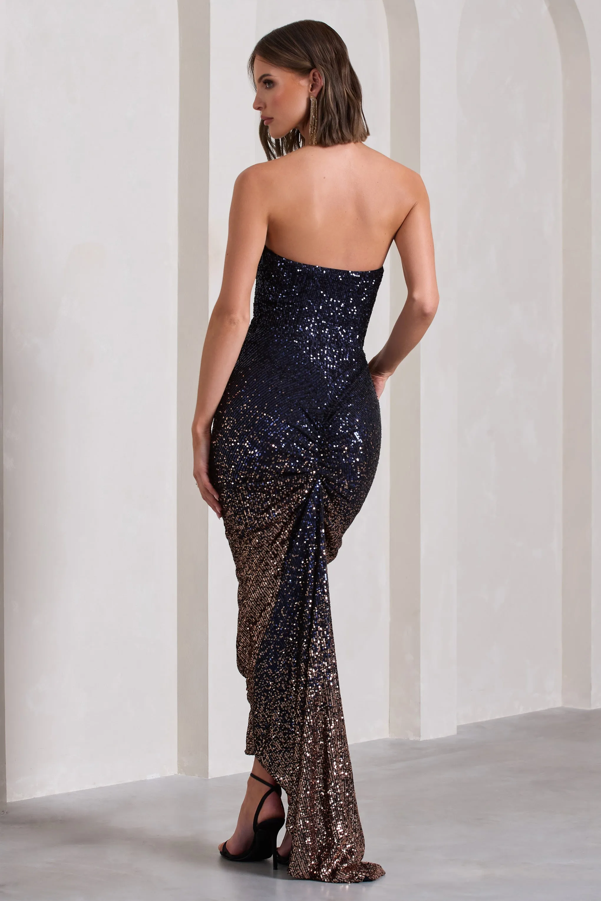 Fade | Navy Gold Ombre Sequin Bandeau Bodycon Maxi Dress