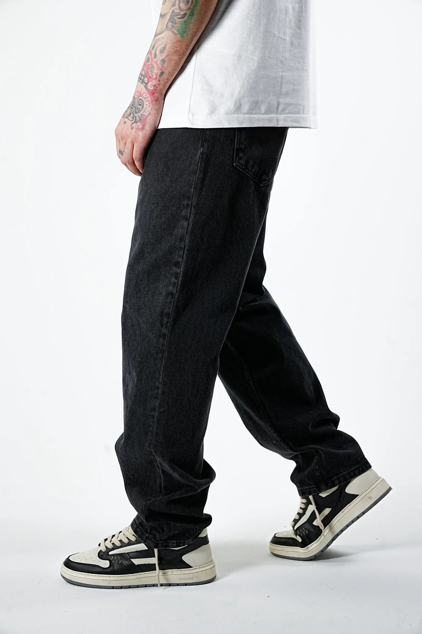 Fade Wide Fit Black Jeans