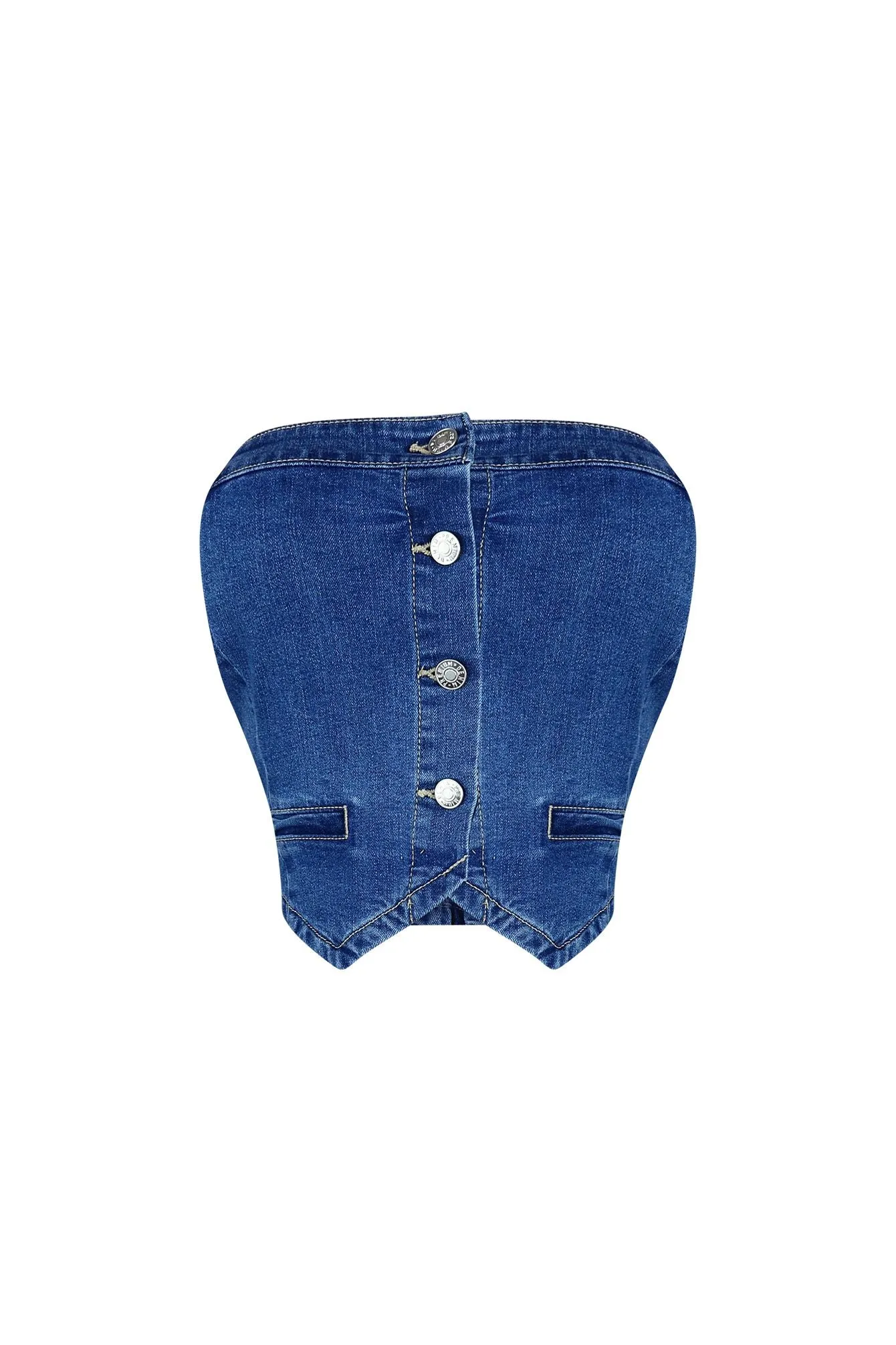 Falling Deep Button Down Denim Tube Top