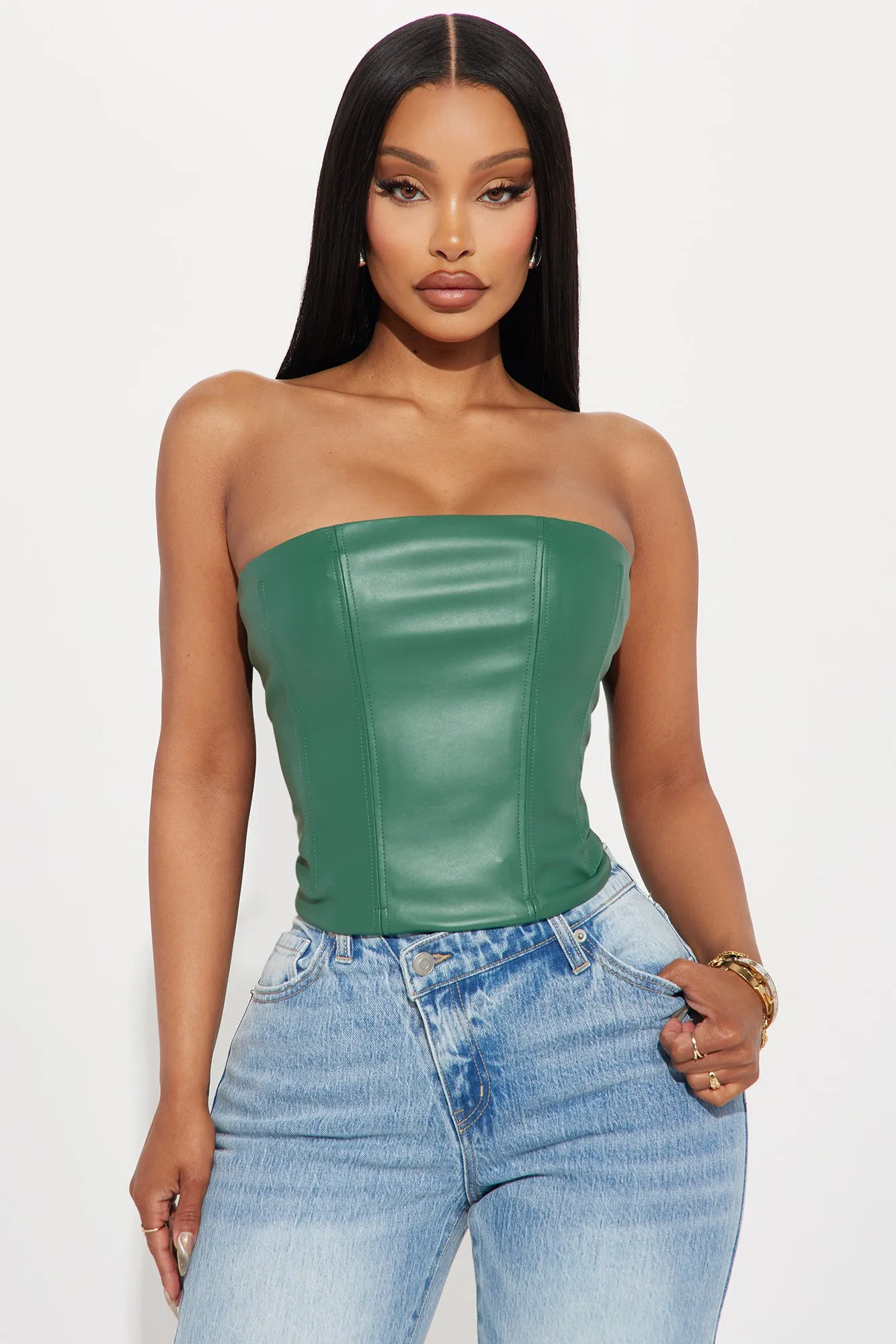 Feel Good Faux Leather Corset Top - Hunter