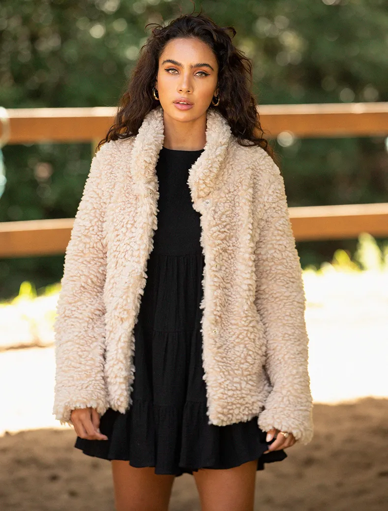 Felicity Faux Fur Jacket- Beige